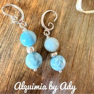 Larimar drops statement silver earrings/manifesting trust and faith